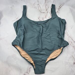 J Crew Swim Green One Piece Scoop Neck Back Scrunchie Bikini